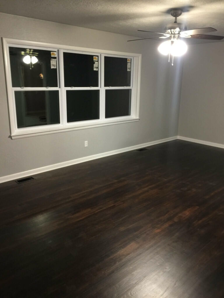 Refinished and stained 1950’s wood flooring.