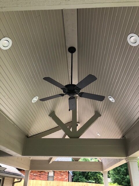 Outdoor Living - Cedar patio with new ceiling fan.