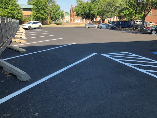 New asphalt, parking lot and striping for a fraternity at the University of Oklahoma.